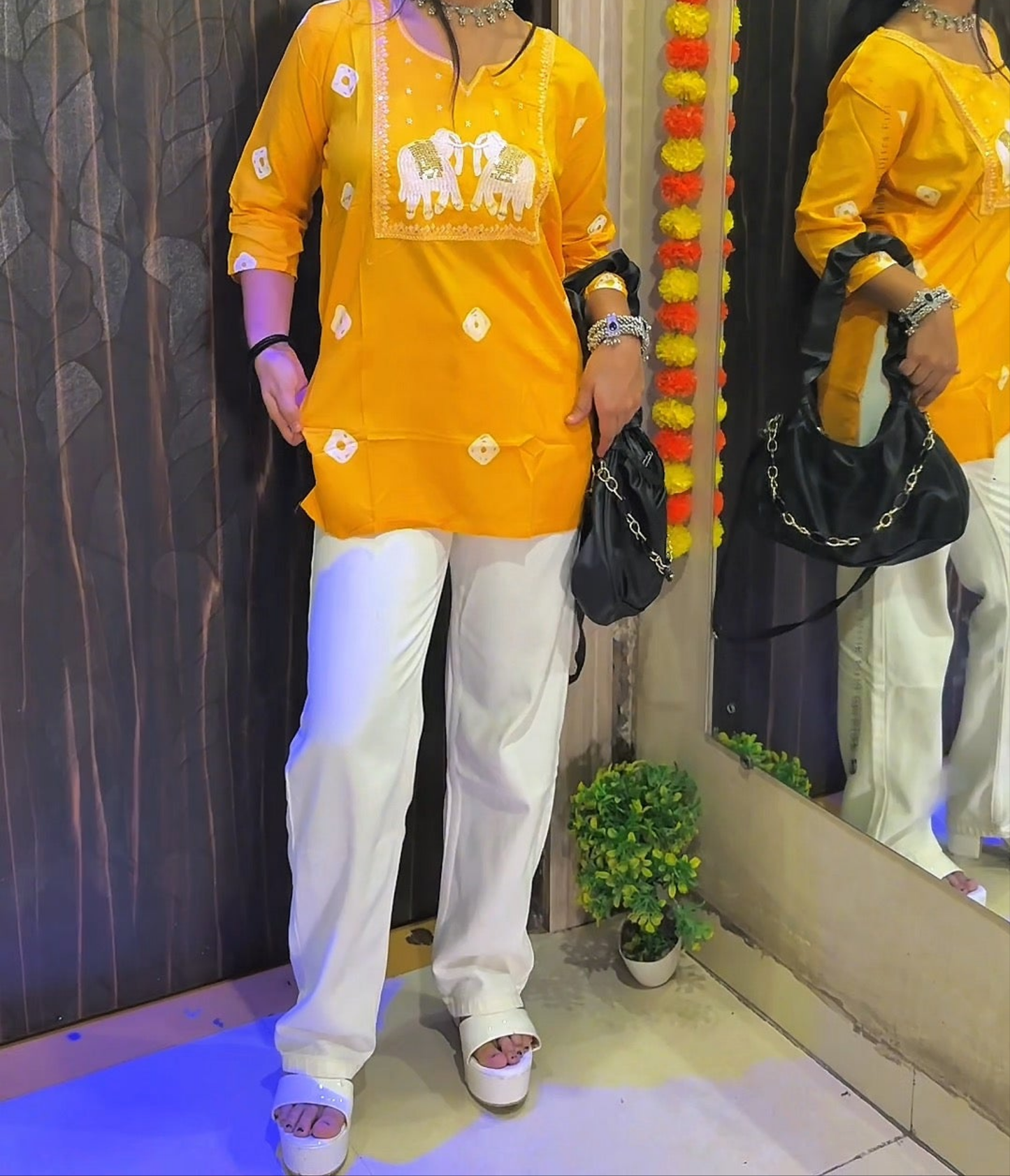 Elephant Embroidered Short Kurti