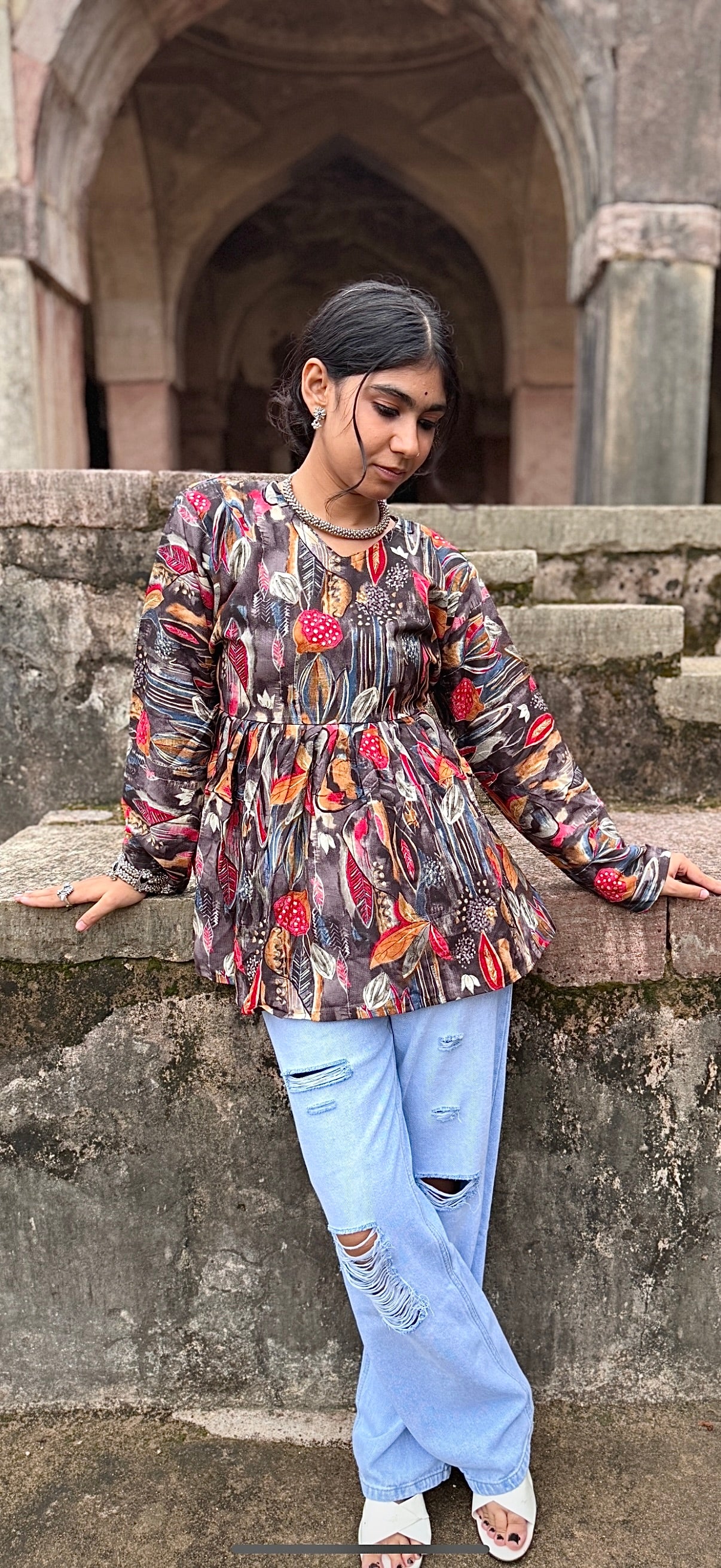 Traditional Sanganeri-style paisley and floral motifs Short Kurti