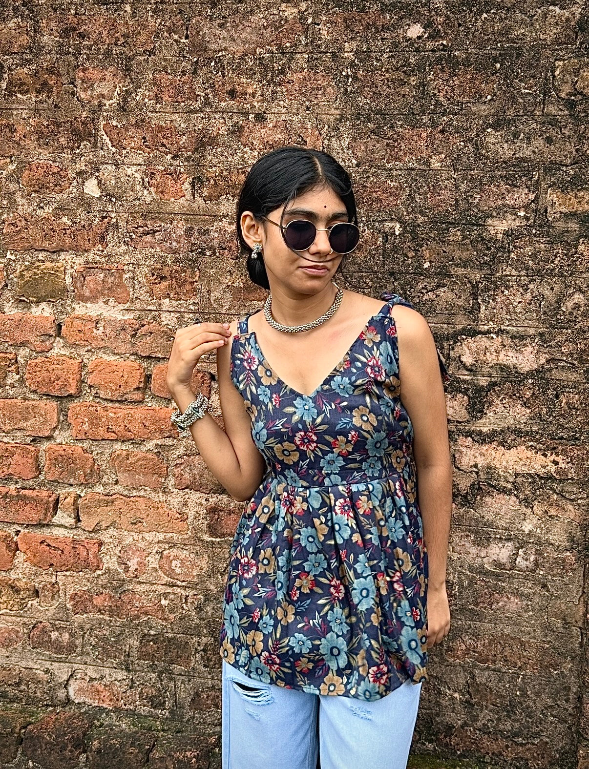 V-neck Short Kurti for a sleek, feminine touch