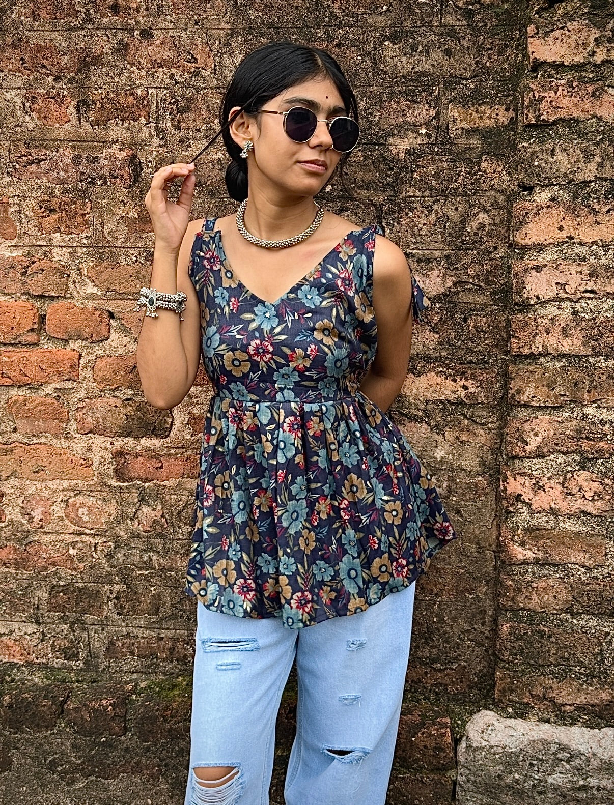 V-neck Short Kurti for a sleek, feminine touch