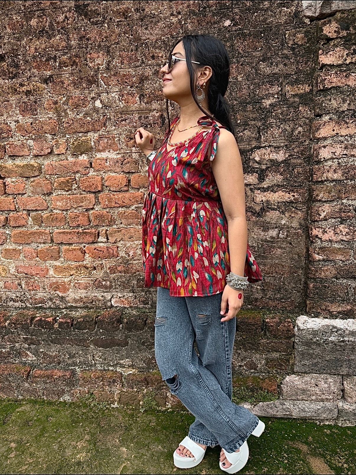 V-neck Short Kurti for a sleek, feminine touch