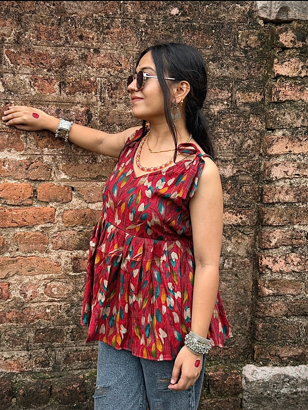 V-neck Short Kurti for a sleek, feminine touch