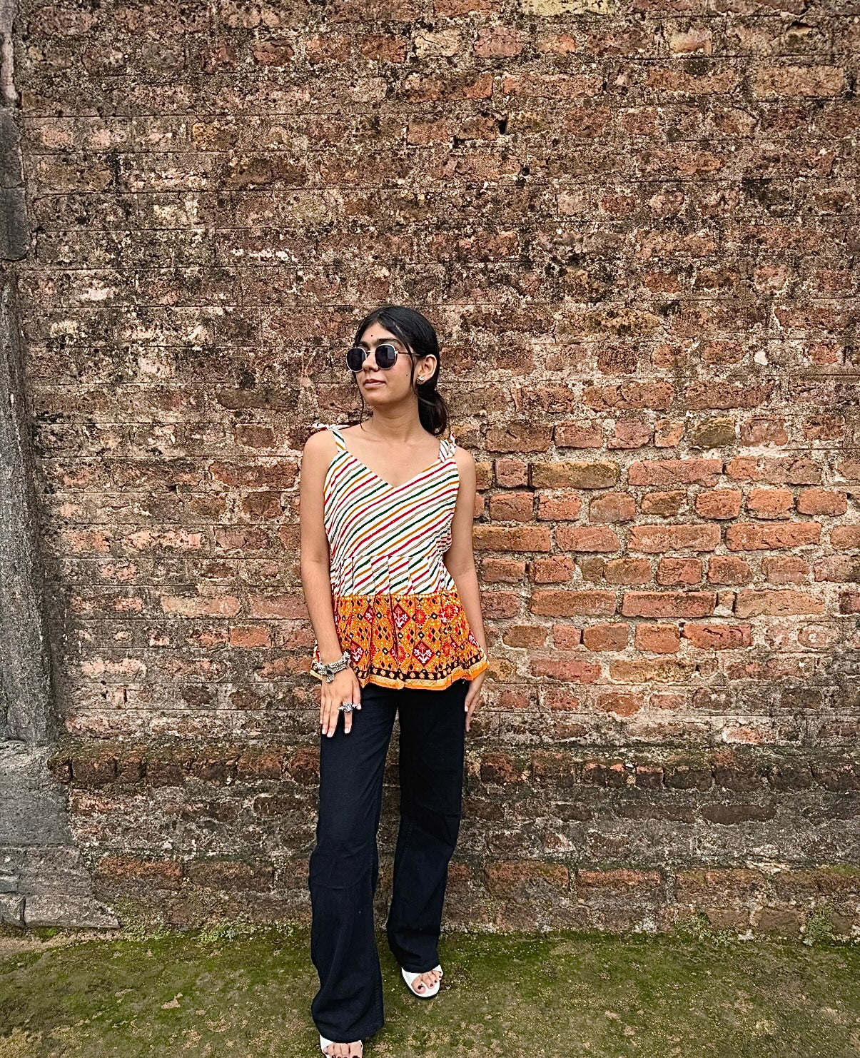 Straight square neck Short Kurti with tie-up shoulder straps