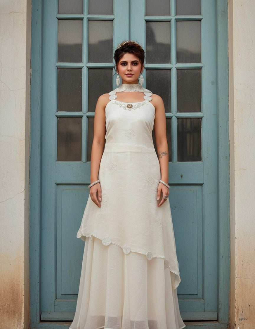 Ivory Grace Embroidered Sharara Set