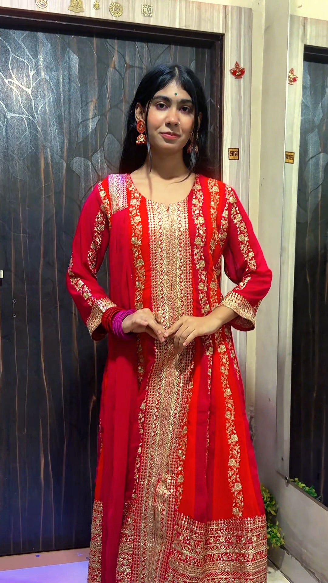 "Laal Rangrez" Traditional Embroidered Kurta & Palazzo Set β Red Royalty