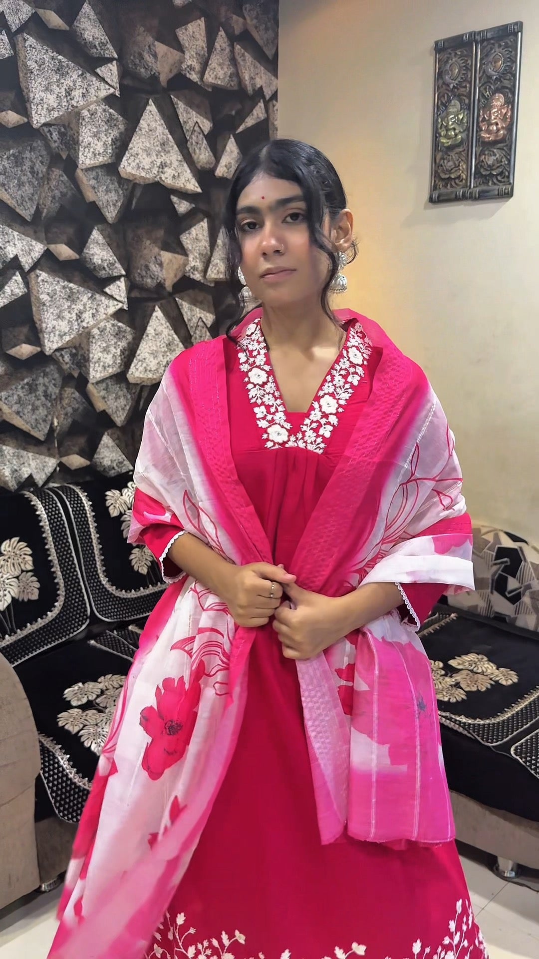 "Gulabi Noor" Embroidered Anarkali Kurta Set with Dupatta β Pink & White Elegance