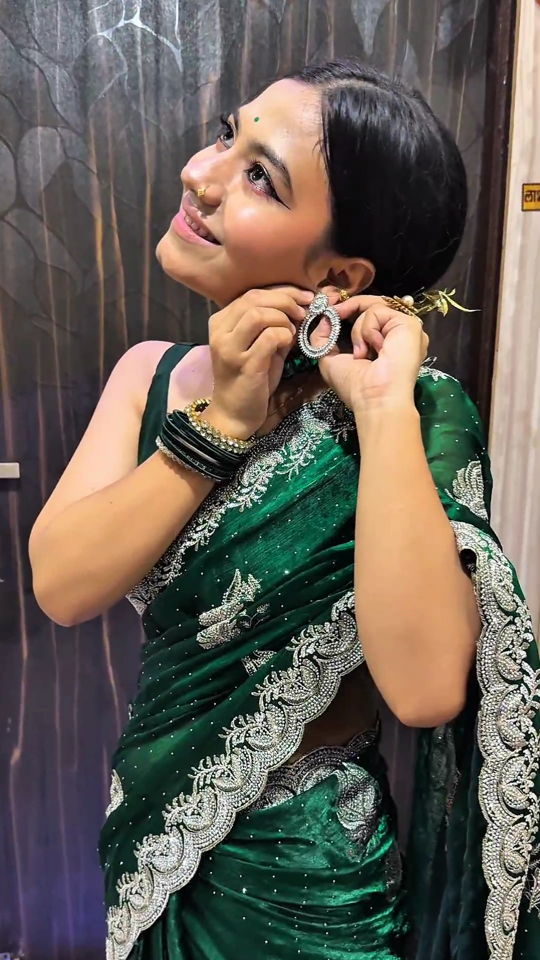 Jimmy Choo Emerald Green Designer Saree with Silver Zari Work