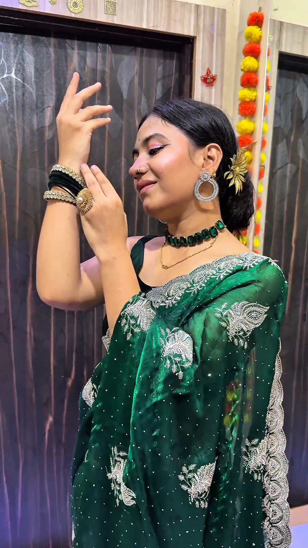Jimmy Choo Emerald Green Designer Saree with Silver Zari Work
