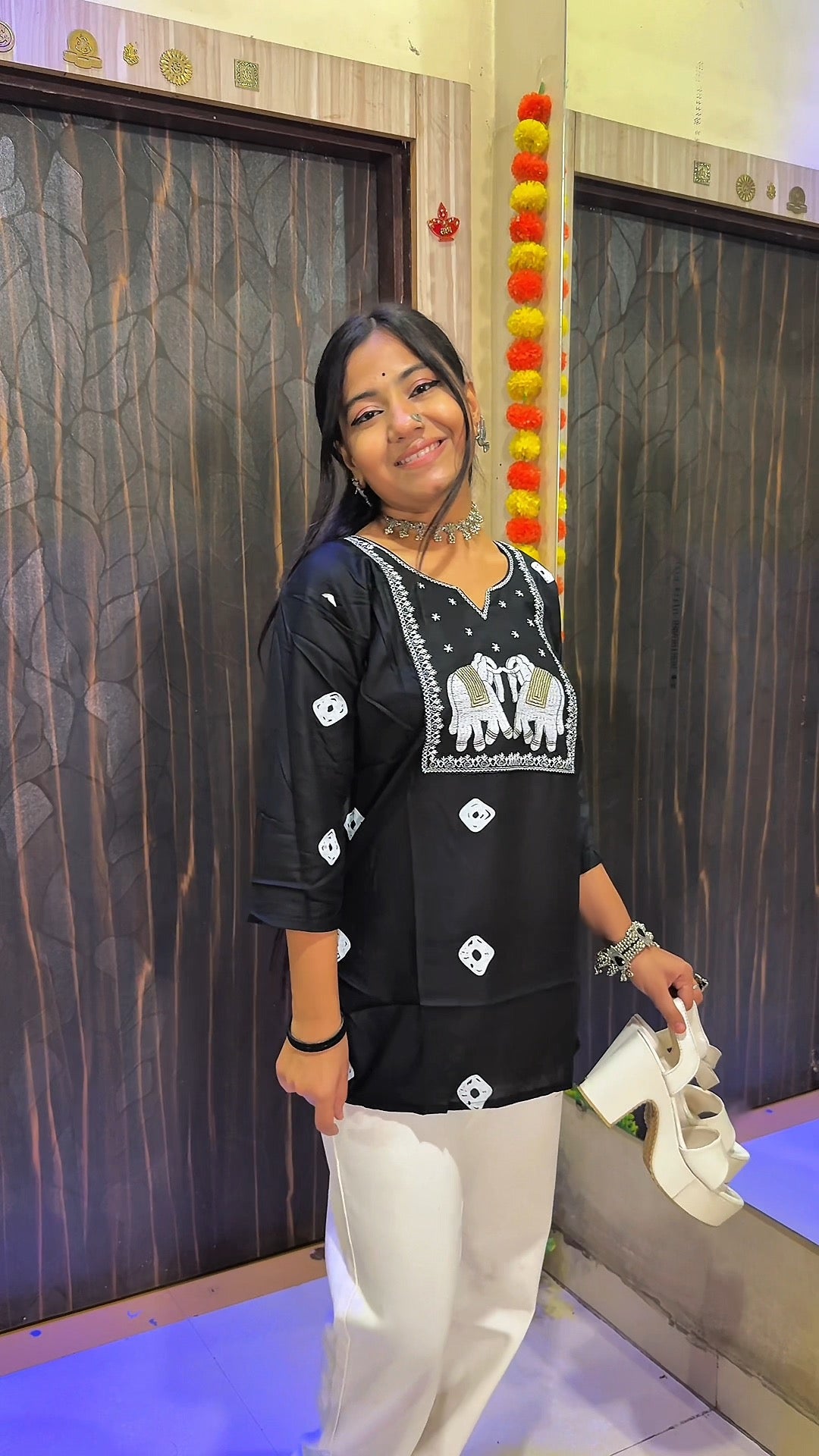 Elephant Embroidered Short Kurti
