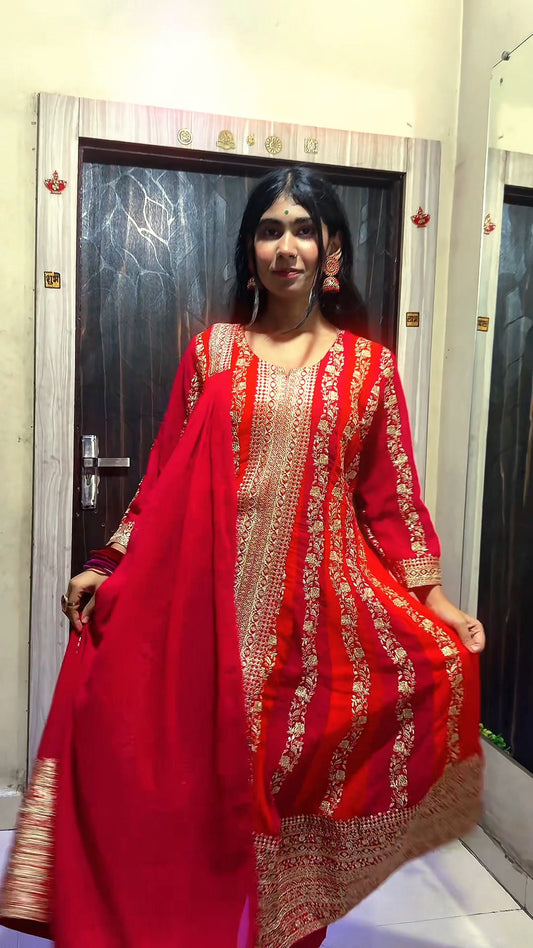 "Laal Rangrez" Traditional Embroidered Kurta & Palazzo Set – Red Royalty
