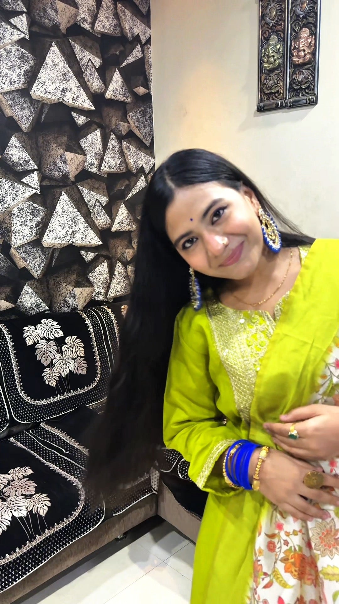 Lime Glow Embroidered Anarkali Set with Floral Dupatta