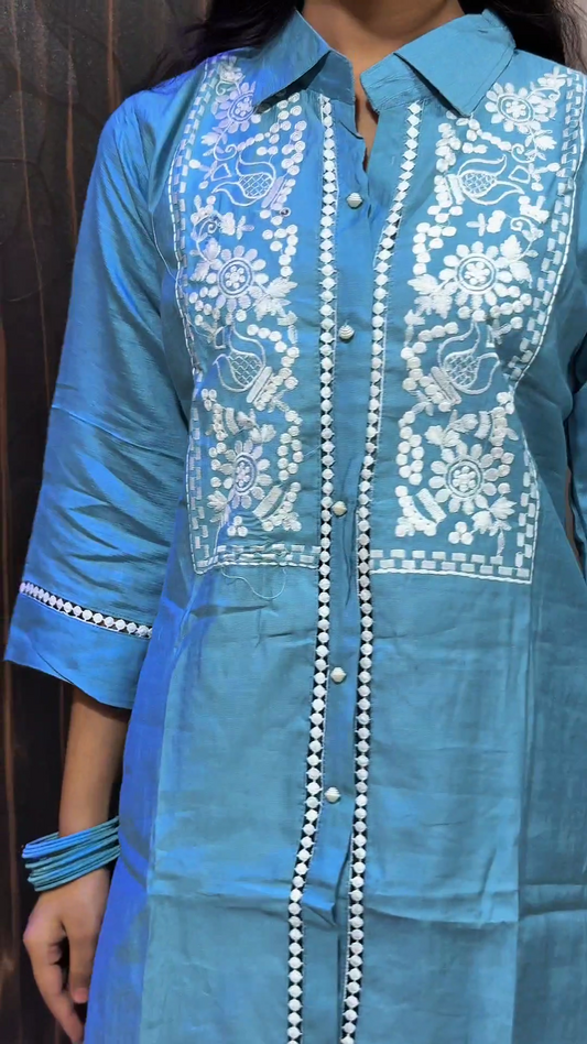 Blue Embroidered Cord Set with Pants