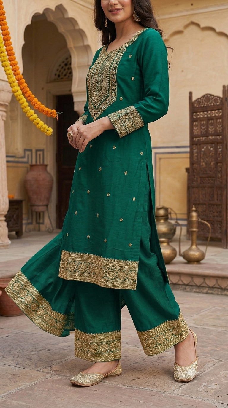 Zarika Mustard Embroidered Kurta Palazzo Set with Dupatta