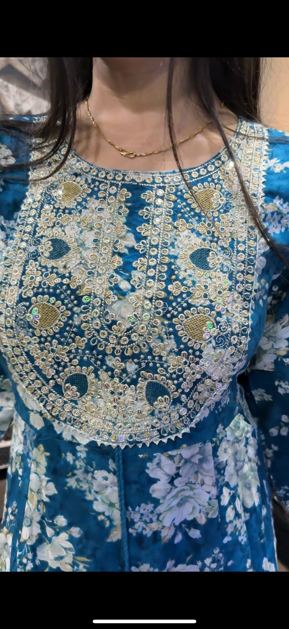 Teal Blue Floral Embroidered Anarkali Suit Set with Dupatta