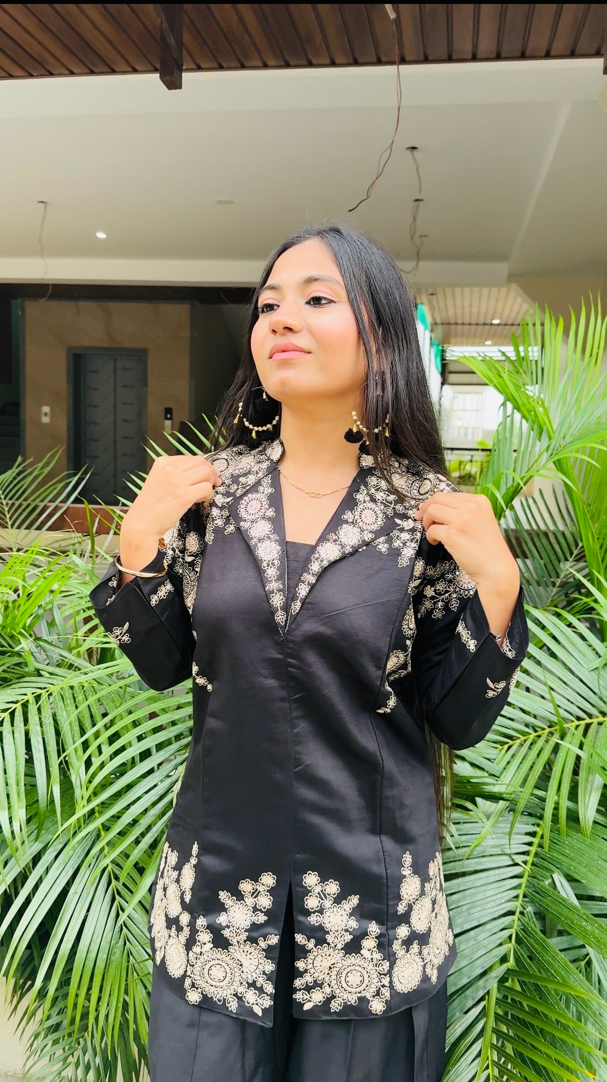 Black Embroidered Indo-Western Suit Set | Elegant Festive Jacket Style