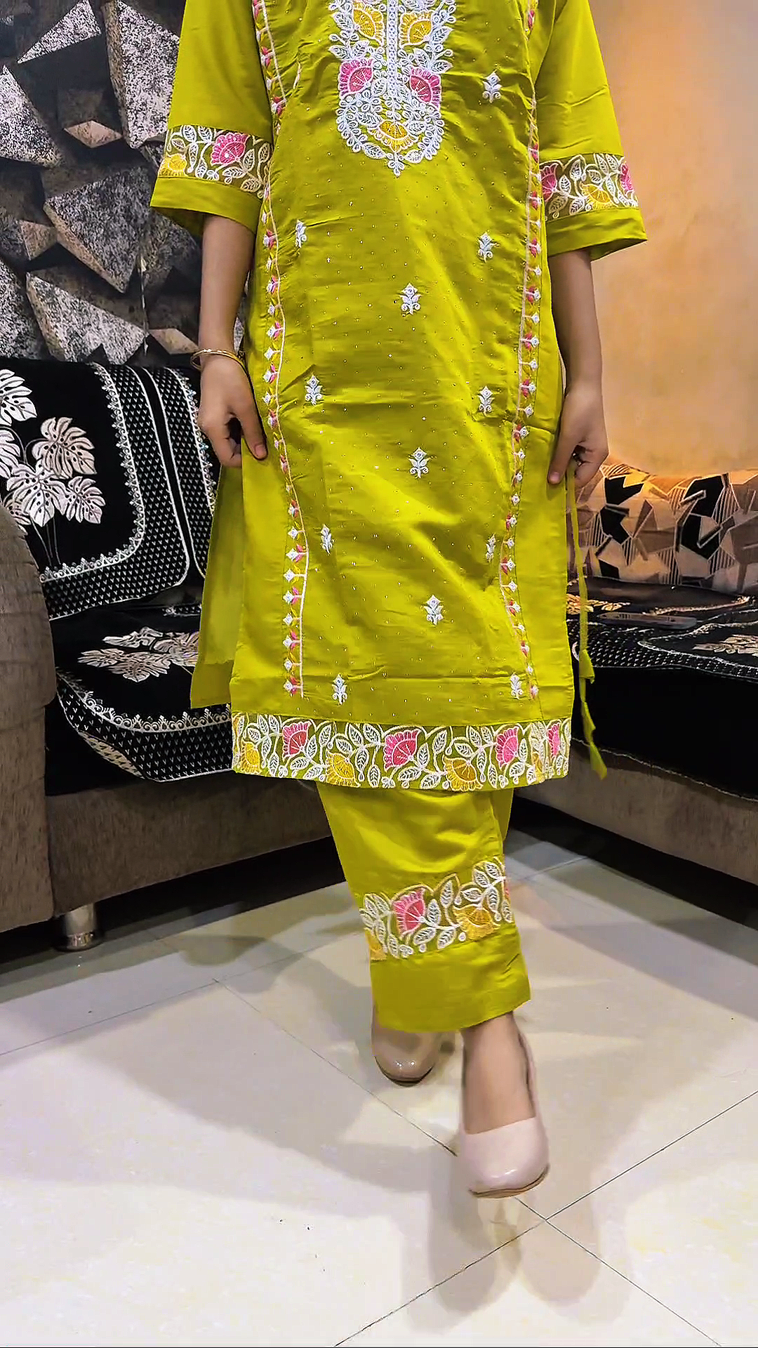 Hand-Embroidered Cotton Kurta Set with Dupatta