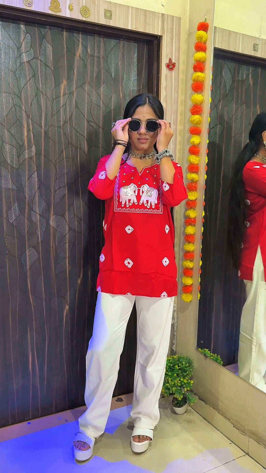 Elephant Embroidered Short Kurti