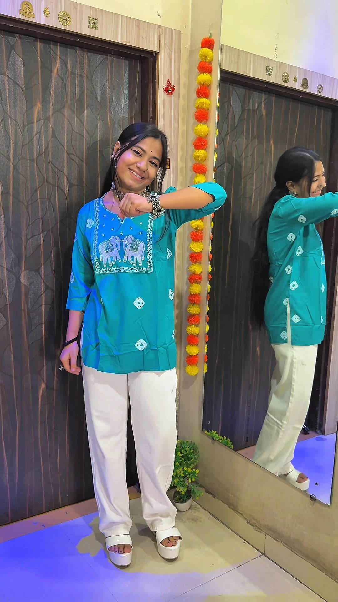Elephant Embroidered Short Kurti