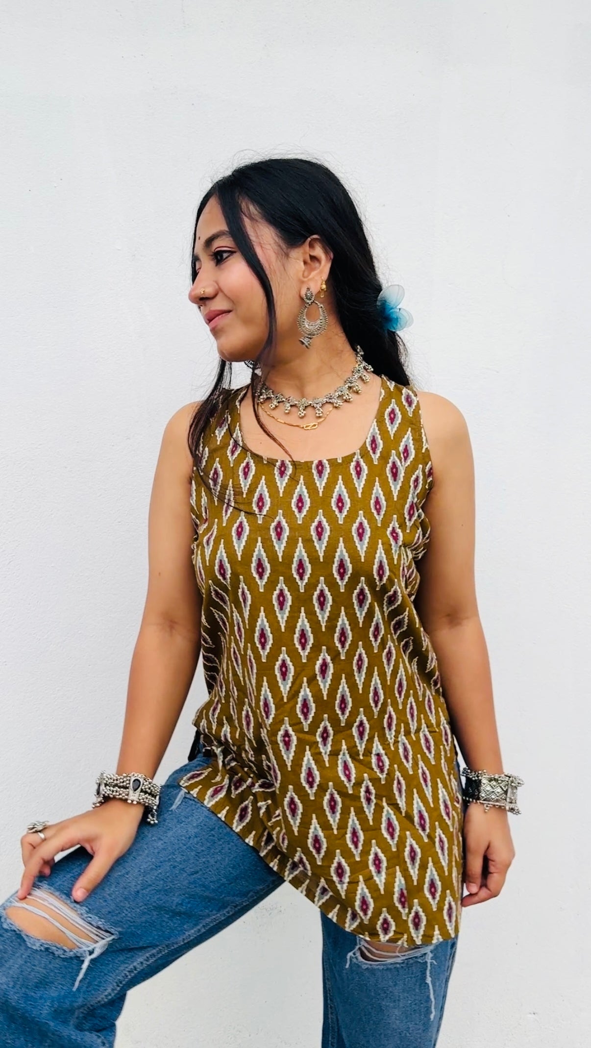 Handcrafted Cotton Short Kurti β Ikat & Block Print Boho Ethnic Top
