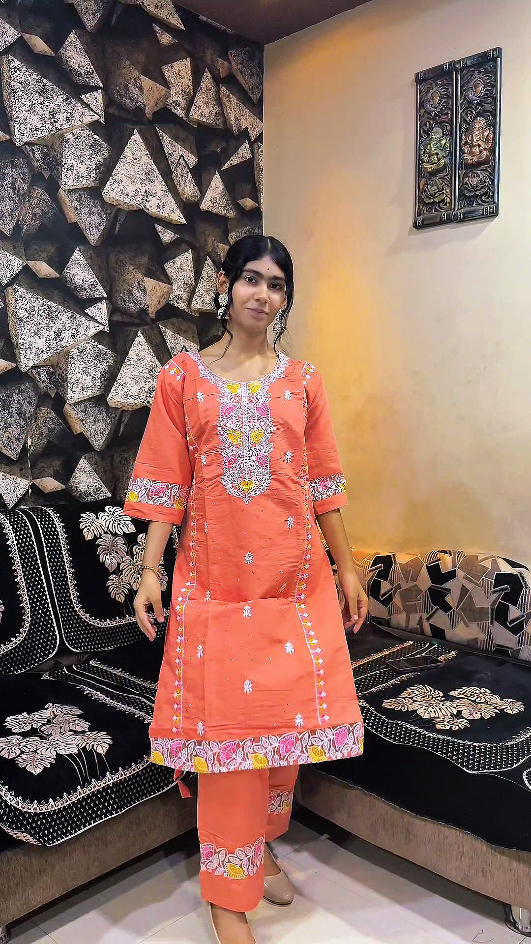 Hand-Embroidered Cotton Kurta Set with Dupatta