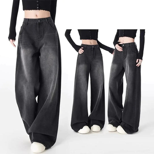 Black Wide-Leg Baggy Denim Jeans