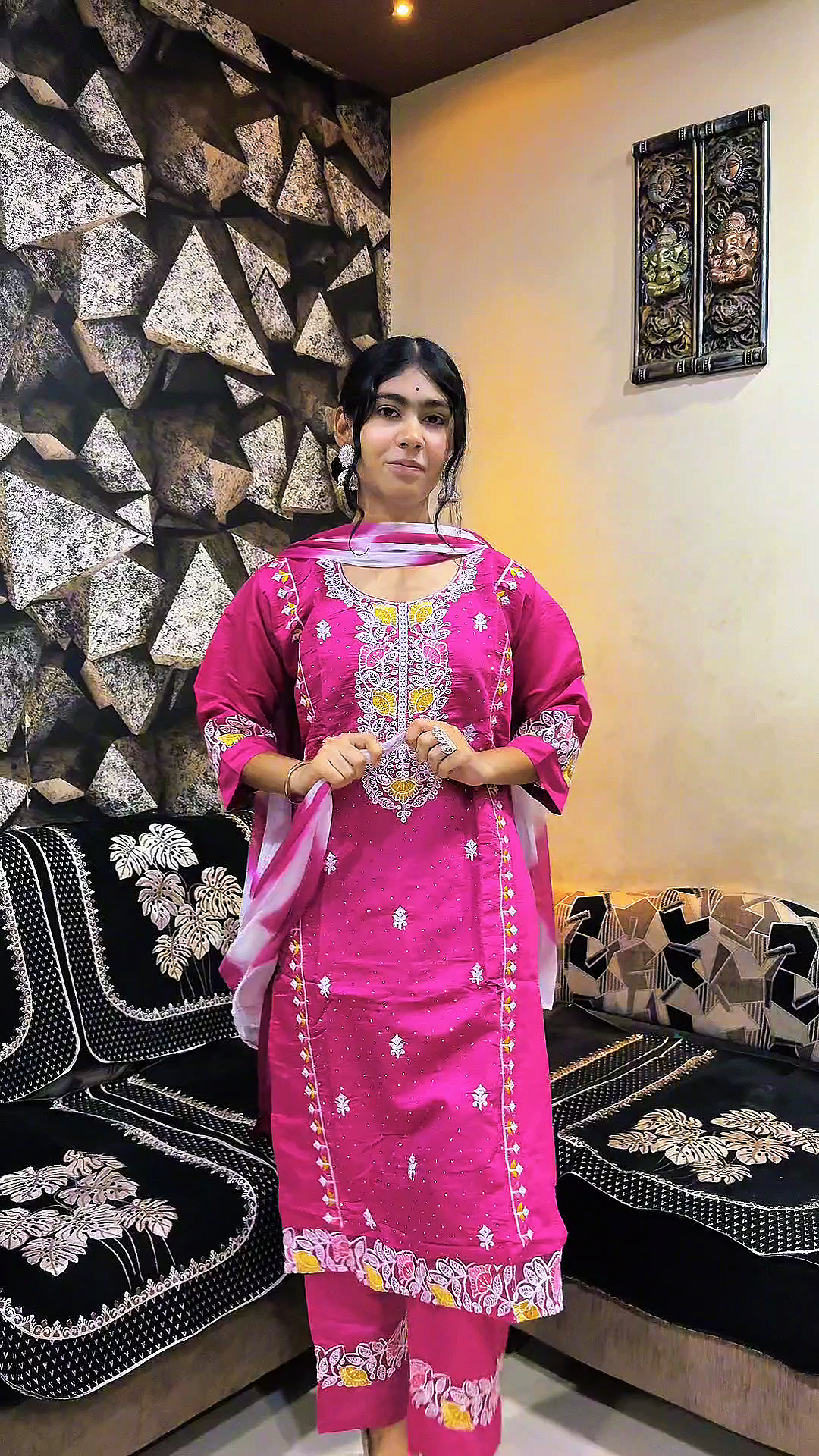 Hand-Embroidered Cotton Kurta Set with Dupatta