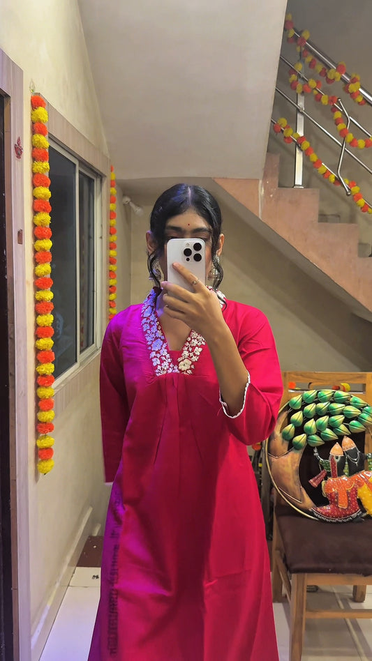 "Gulabi Noor" Embroidered Anarkali Kurta Set with Dupatta – Pink & White Elegance