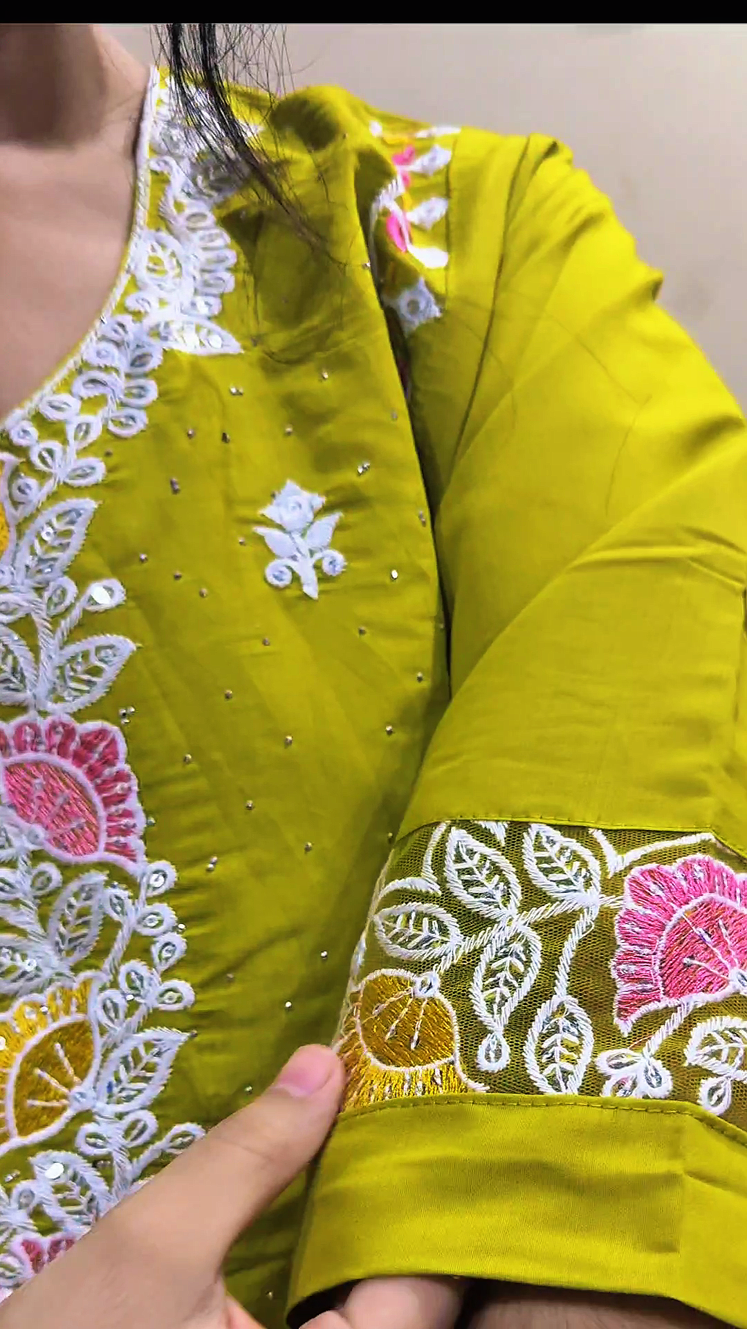 Hand-Embroidered Cotton Kurta Set with Dupatta