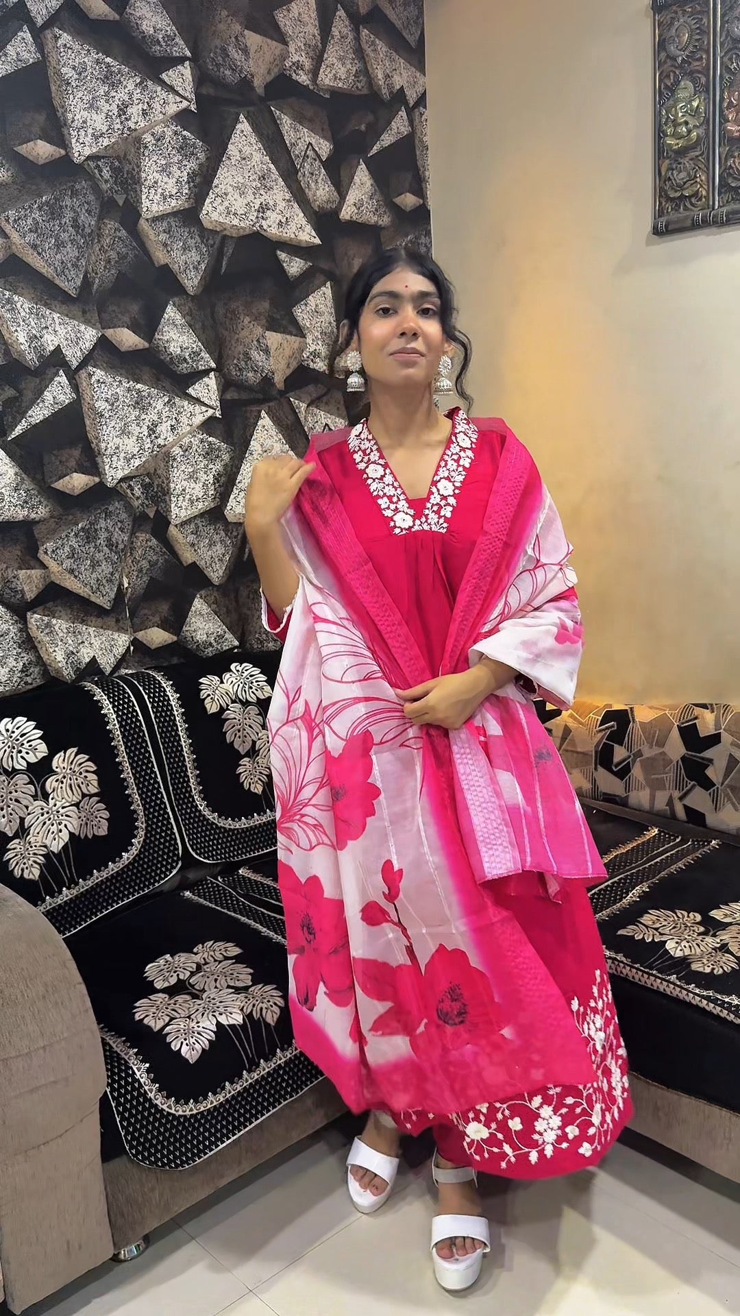"Gulabi Noor" Embroidered Anarkali Kurta Set with Dupatta β Pink & White Elegance