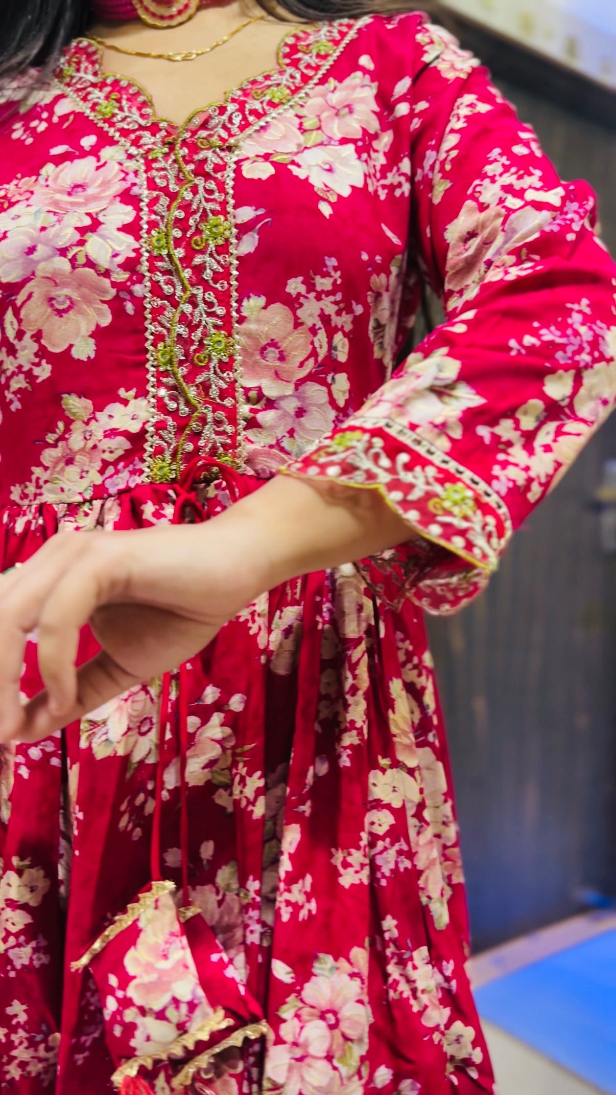 Floral Printed Cotton Short Kurti with Dhoti