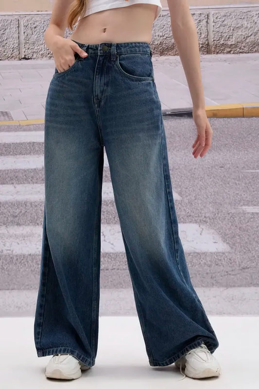 Classic Blue Wide-Leg Denim Jeans