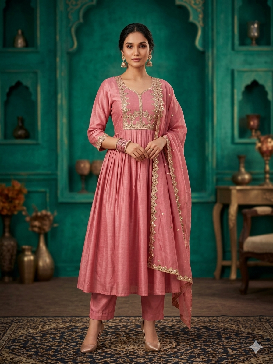 Elegant Embroidered Anarkali Kurta Set with Dupatta for Women | Flared Ethnic Wear Set
