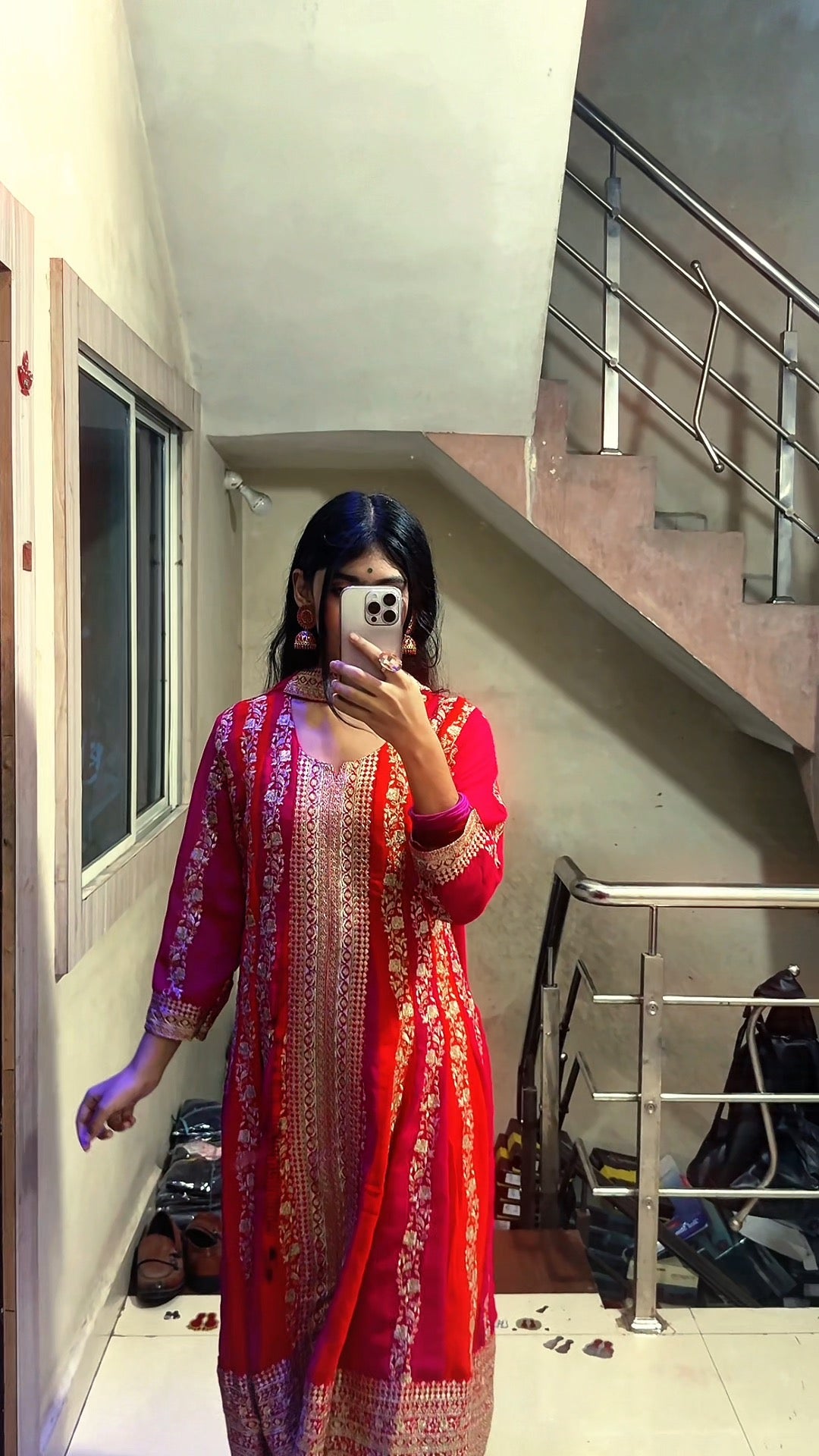"Laal Rangrez" Traditional Embroidered Kurta & Palazzo Set β Red Royalty