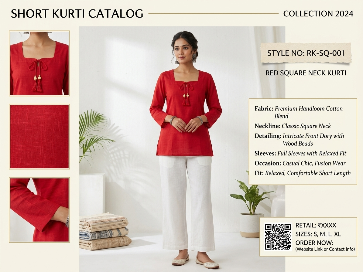 Women's Solid Red Cotton Blend Straight Fit Top with Tassel Tie Neck | Casual & Ethnic Wear