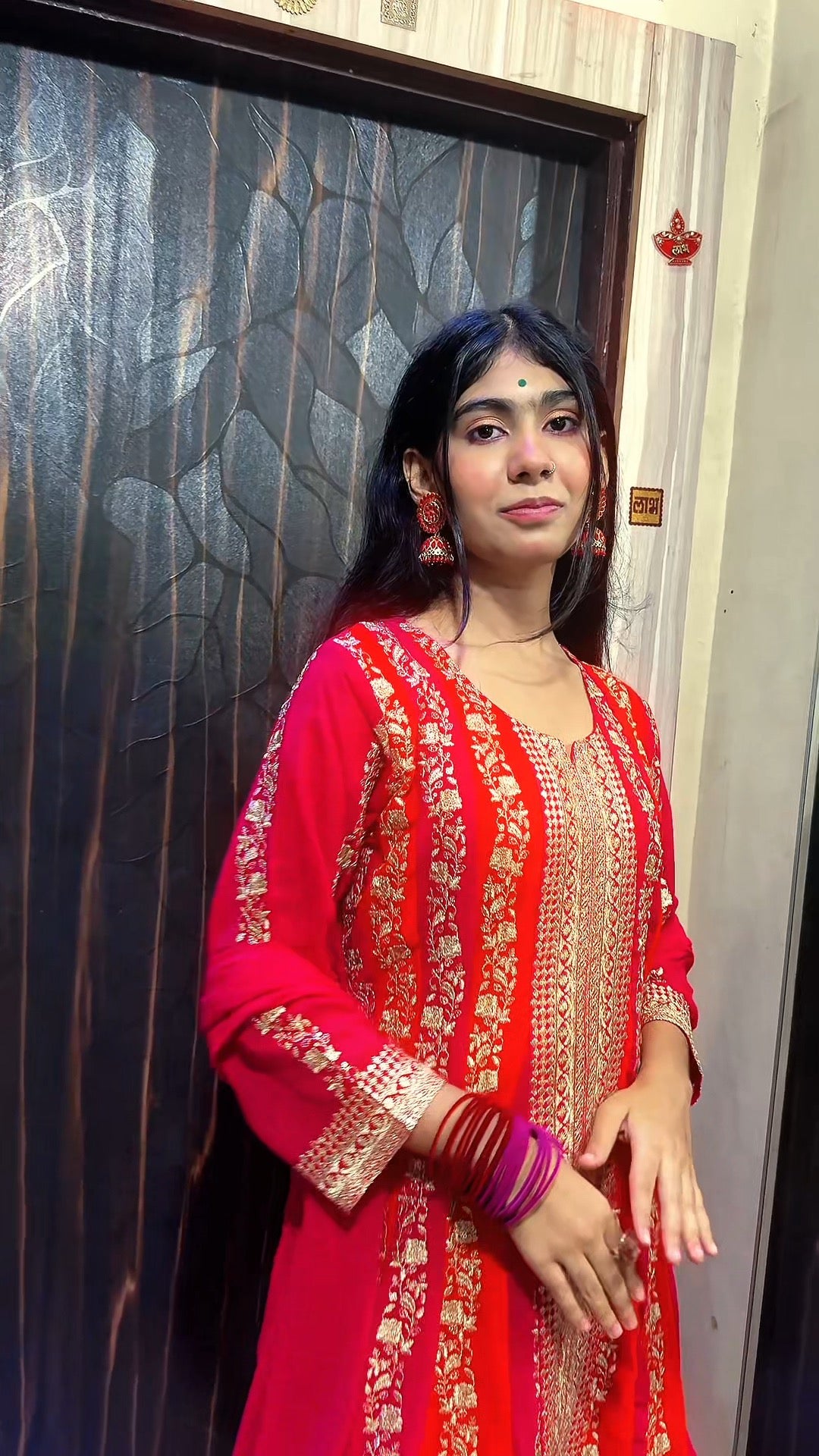 "Laal Rangrez" Traditional Embroidered Kurta & Palazzo Set β Red Royalty