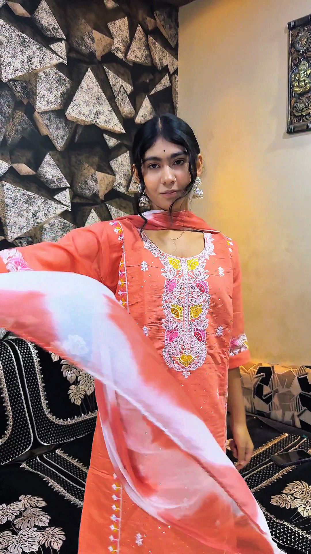 Hand-Embroidered Cotton Kurta Set with Dupatta