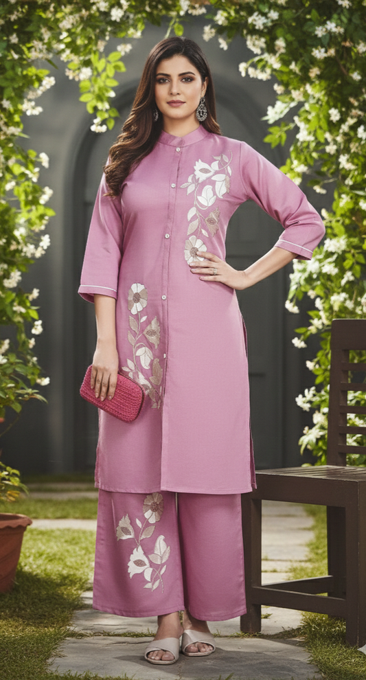 Blush Bloom Embroidered Co-Ord Set for Women