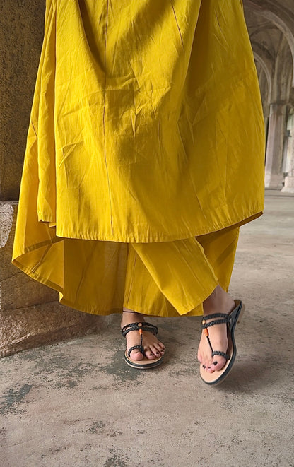 Mustard yellow Anarkali  kurta and pants with multicolor dupatta