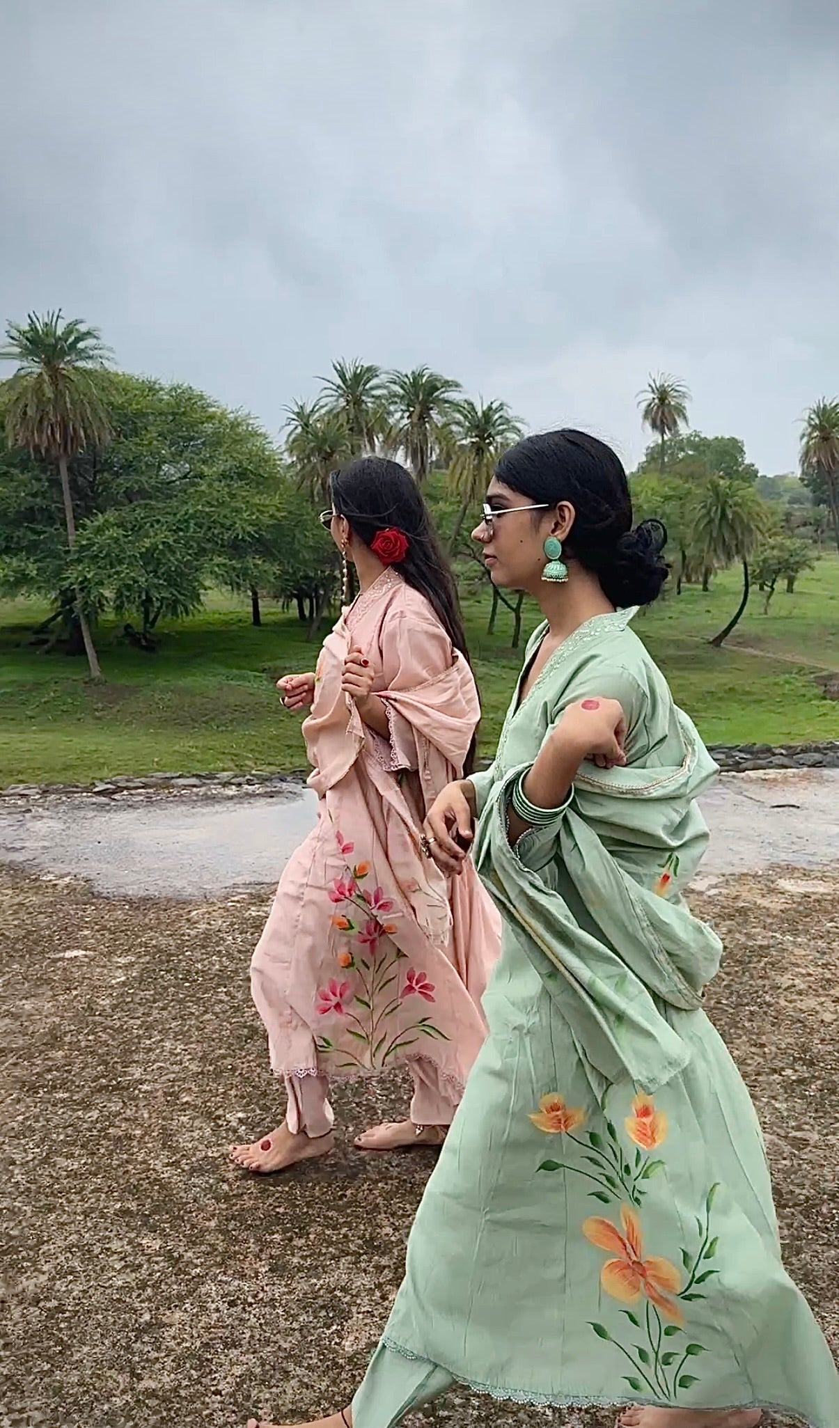 Soft pastel green Anarkali Suit  with multicolor floral embroidery