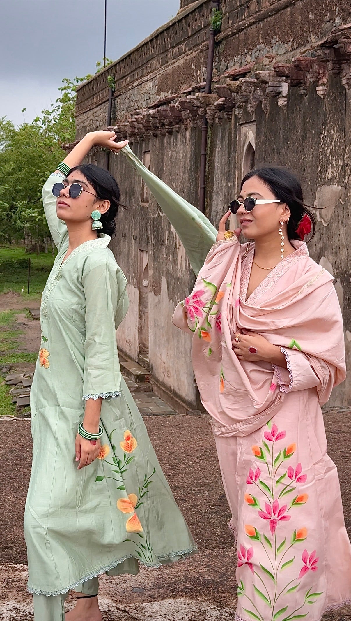 Soft pastel green Anarkali Suit  with multicolor floral embroidery