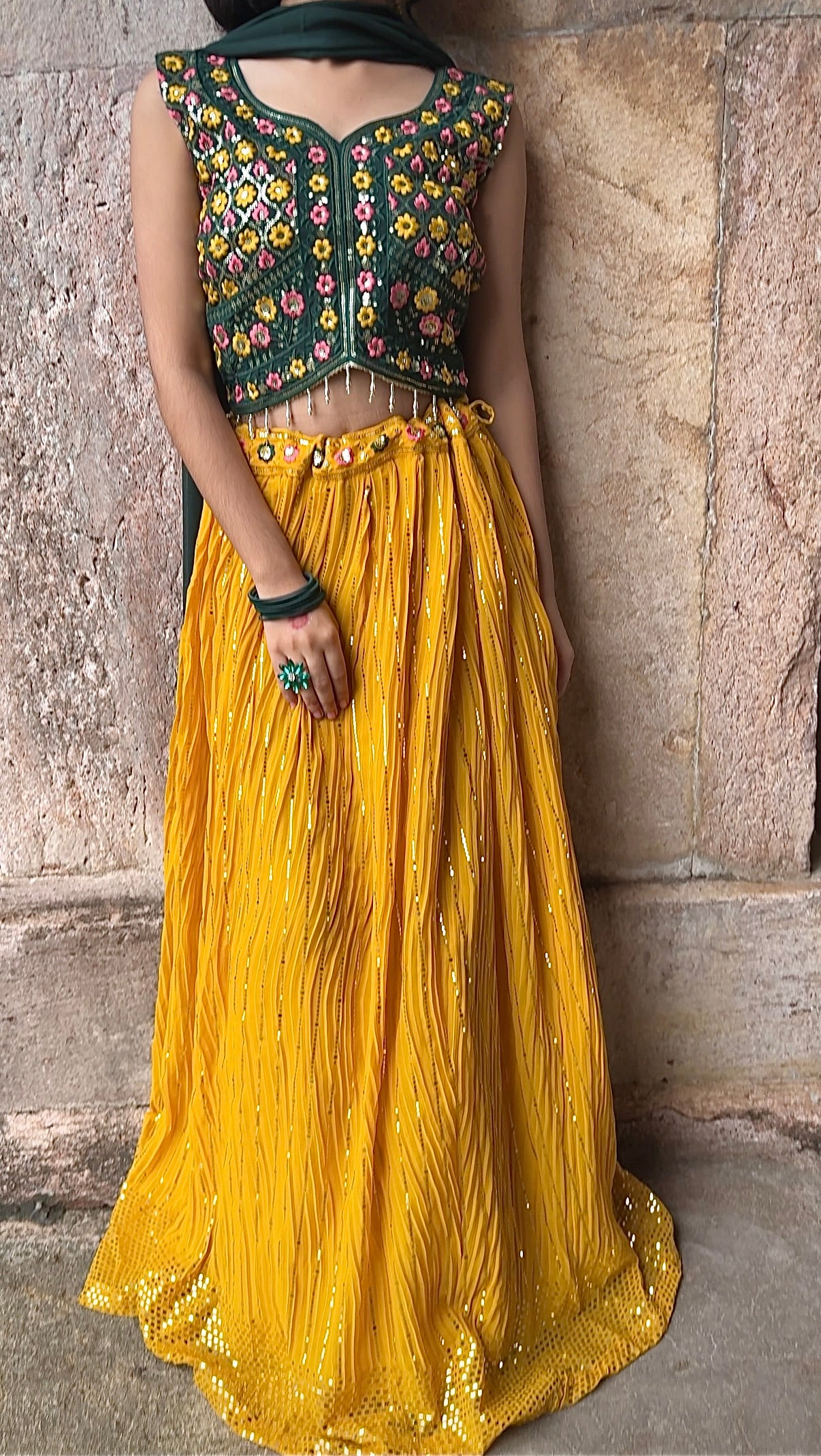 Premium georgette lehenga with sequin work, embroidered blouse
