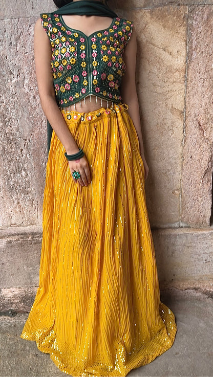 Premium georgette lehenga with sequin work, embroidered blouse