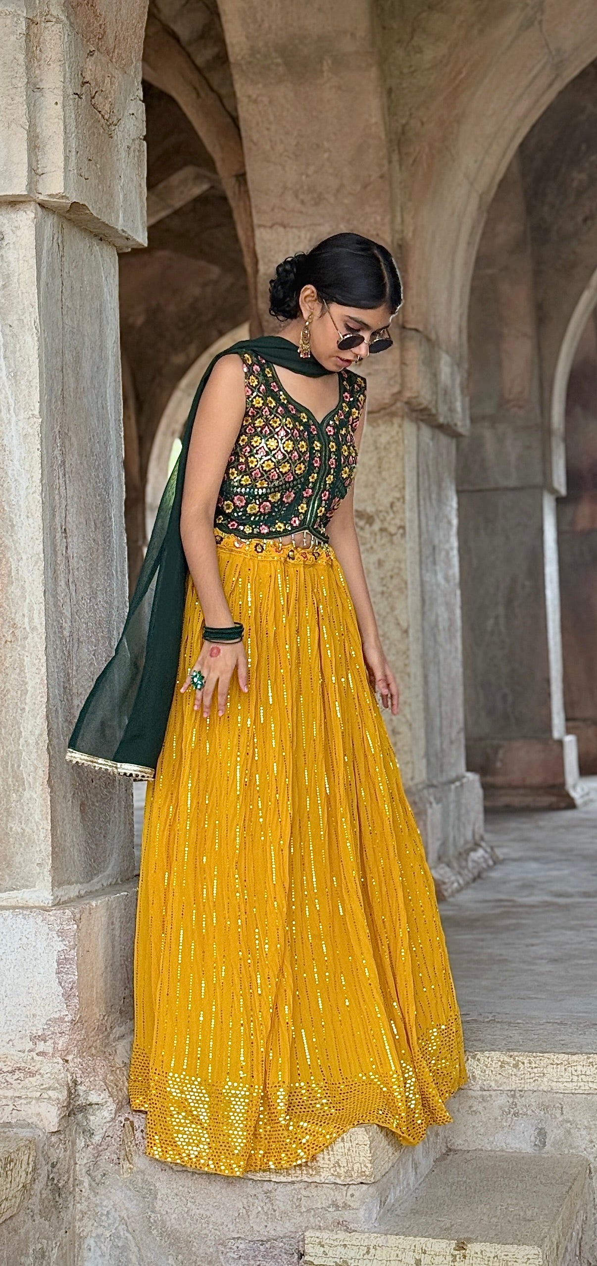 Premium georgette lehenga with sequin work, embroidered blouse