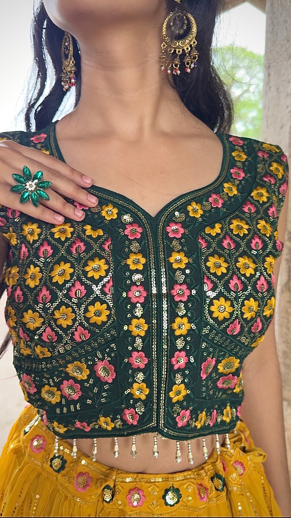 Premium georgette lehenga with sequin work, embroidered blouse