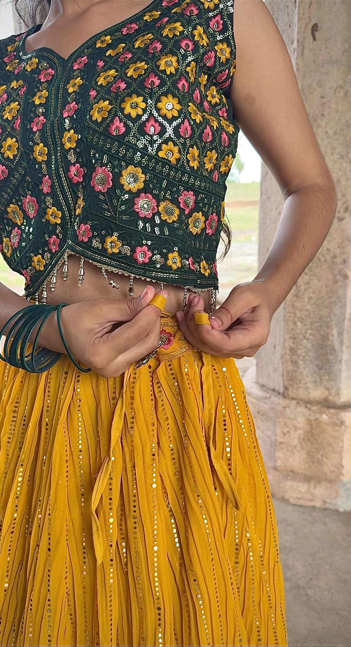 Premium georgette lehenga with sequin work, embroidered blouse