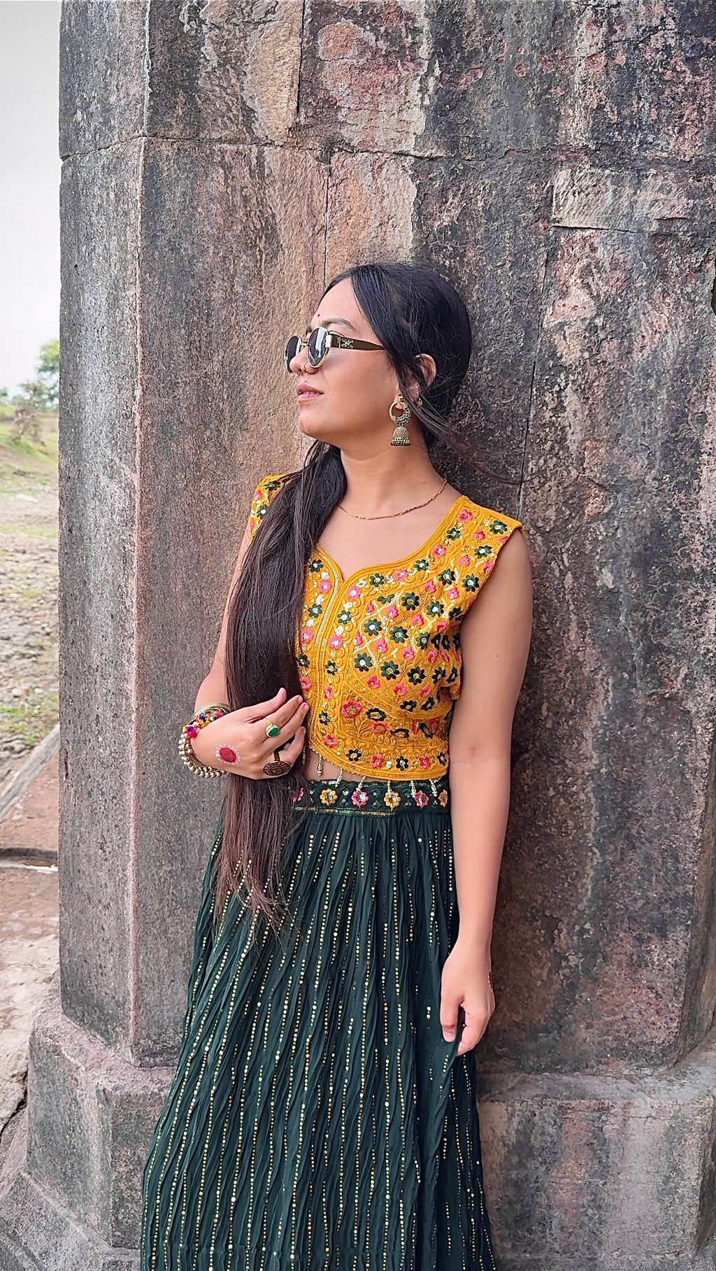 Premium georgette lehenga with sequin work, embroidered blouse