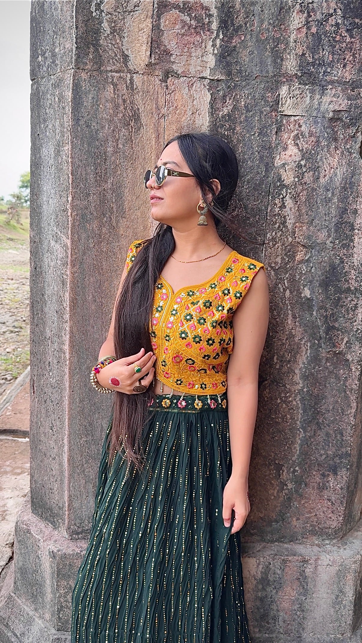 Premium georgette lehenga with sequin work, embroidered blouse