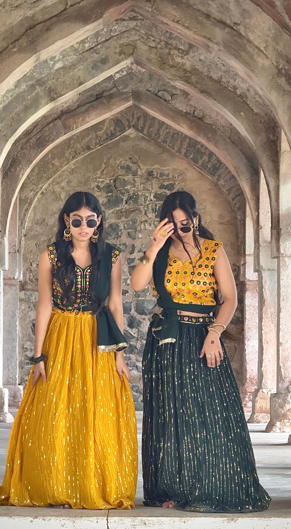 Premium georgette lehenga with sequin work, embroidered blouse