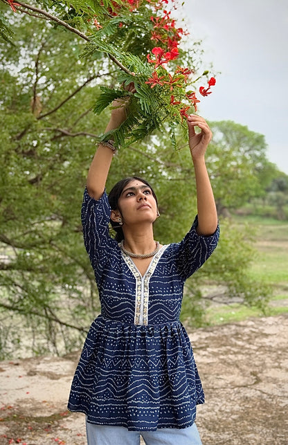 Short peplum kurti V-neck with mirror detailing