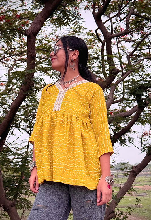 Short peplum kurti V-neck with mirror detailing